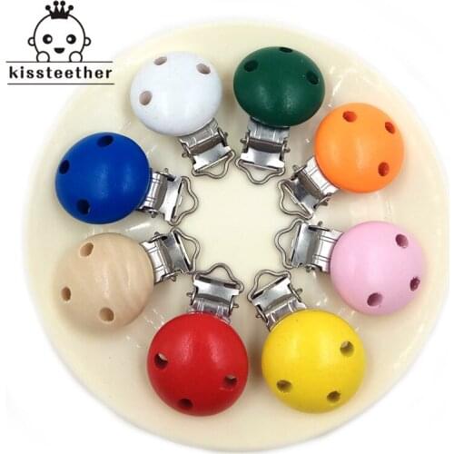 3ps Round Wooden Pacifier Clip Silicone Bead Baby Teether teething Accessory Infant Soother Clip Nipple Clasps Toy DIY hold Tool