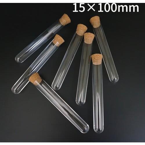 20pcs/30pcs/50pcs/100pcs/200pcs/250pcs 15x100mm Laboratory Clear Plastic Test Tubes Round Bottom Tube Vial With Cork