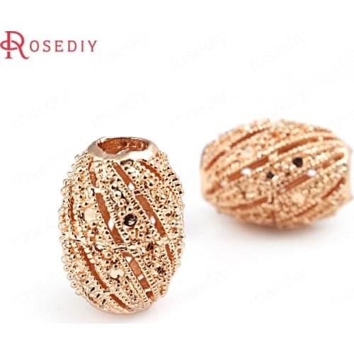 4PCS 13x17MM 24K Champagne Gold Color Plated Brass Oval Spacer Beads Bracelet Beads High Quality Diy Jewelry Accessories