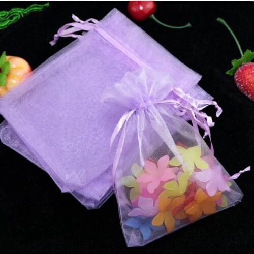 Plain 5x7cm Lavender Color Organza Jewelry Gift Bags Small Drawstring Pouches Cheap Organza Pouches 100pcs/lot Wholesale