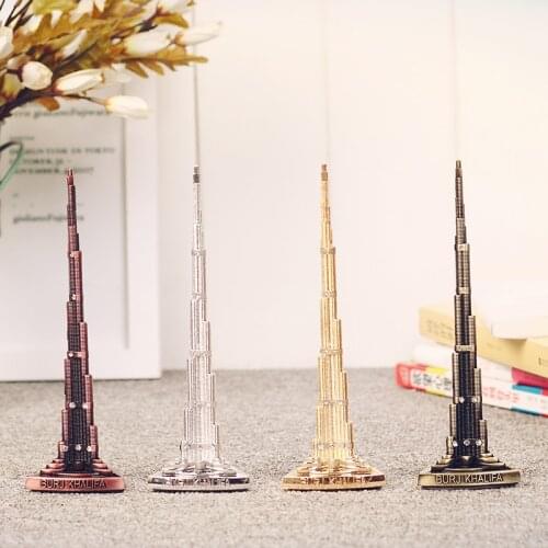 Metal Dubai Burj Khalifa Tower 7 inch Tableware Alloy Set Auger Figurine Model Crafts Home Decoration and Souvenirs