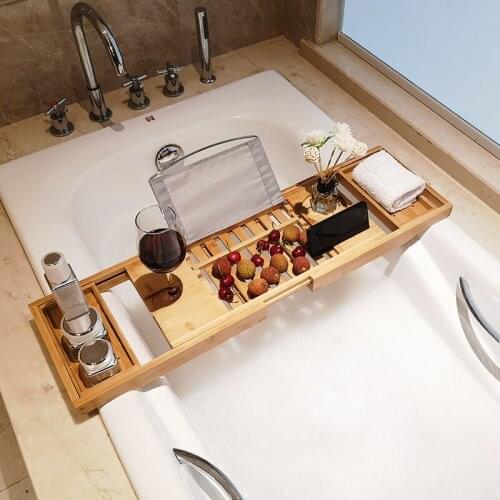 Bathtub bamboo multifunctional bracket RS-69 bathroom retractable non-slip shelf bathroom single box shelf