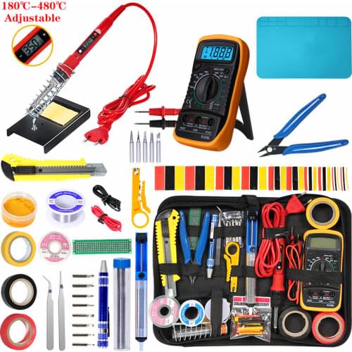 Soldering iron kit adjustable temperature 220V 80W LCD solder tools ESD Heat Insulation Soldering Working Mat Welding Tool Kits