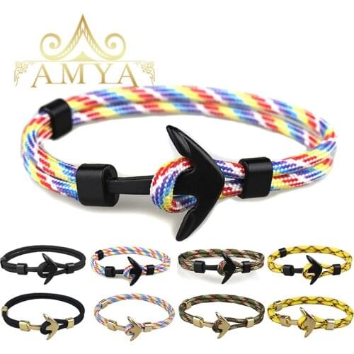 New Fashion Jewelry Black/Gold Alloy Anchor Bracelet Multilayer Rope Chain Paracord Bracelet For Women Men Friendship Gift