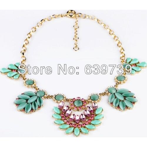 Bulk Price Thanksgiving Day Plating Gold Color Green Resin Stone Necklace
