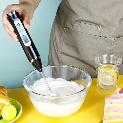Handheld Electric Egg Mixer USB Rechargeable Milk Frother LED Adjustable Household Coffee Whisk Kitchen Tool