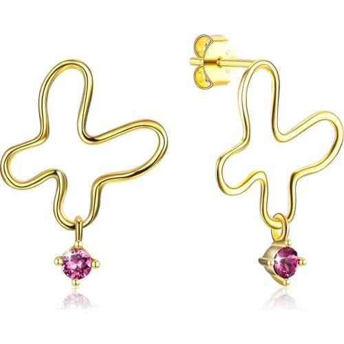 SILVERHOO S925 Sterling Silver Earrings Austria Crystal Gold Color Butterfly Pendants Luxury Drop Earrings For Women Jewelry