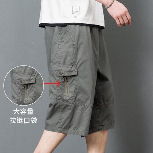 Mens Shorts Cropped Pants Summer Cotton Military Overalls Tactical Pants Loose Straight Large Size Jogging Military Pants