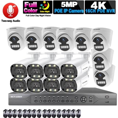 5MP POE Camera System 16CH POE CCTV Security NVR Kit Face Detection Two way Audio Outdoor IP Camera Video Surveillance System