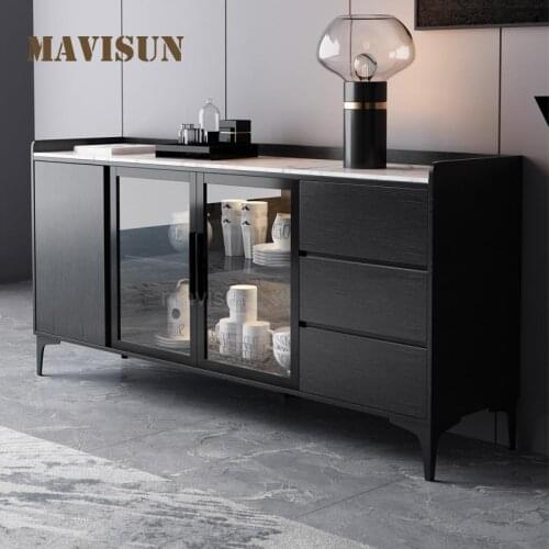 Nordic Rock Board Sideboard Solid Wood Wine Cupboard Modern Minimalist Living Room Marble Storage Cabinet Kitchen Furniture