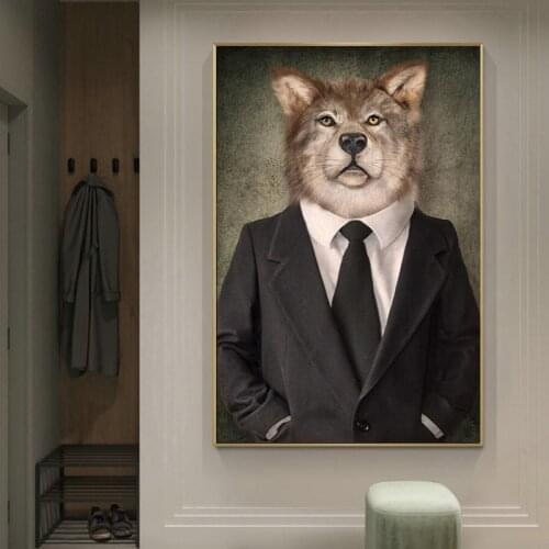 Elephant in a Suit Nordic Vintage Canvas Art Posters And Prints Man with Animals Head Canvas Paintings On The Wall Art Pictures