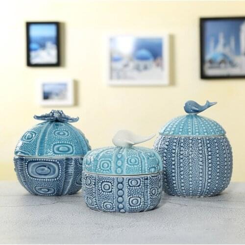 Mediterranean ceramic storage tank cosmetic storage box kitchen sealed storage tank snack tank home decoration ornaments gift
