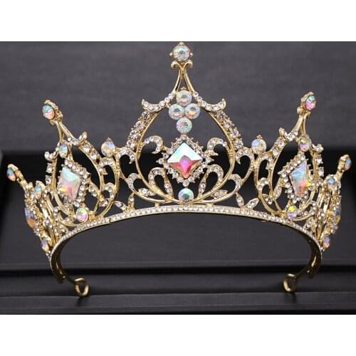 Vintage Gold Baroque Crystal Tiara Crown for Bridal Diadem Queen tiara Wedding Hair Accessories Headpiece Prom Head Jewelry