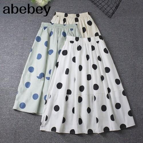 Casual Polka Dot Long Skirt for Women 2021 New Fashion Aesthetic A Line Elastic High Waist Mid-length Skirt Female Lady