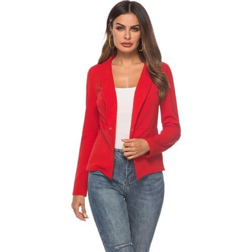 Women Blazer Office Work Open Front Notched Ladies Blazer Coat Spring Autumn Slim Fit Women Formal Jackets Femme