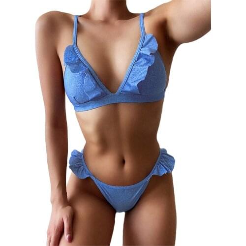 Women Swimwear New Arrival Ruffle Padded Bra Back Straps Design Triangle Bottoms Ladies Swimming Suit Womens Swimsuits