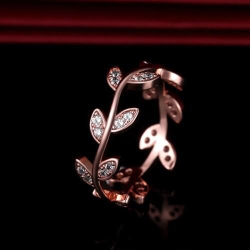 Female Luxury Leaf Zircon White Crystal Stone Ring Vintage Rose Gold Silver Color Wedding Rings For Women Bride Engagement Ring