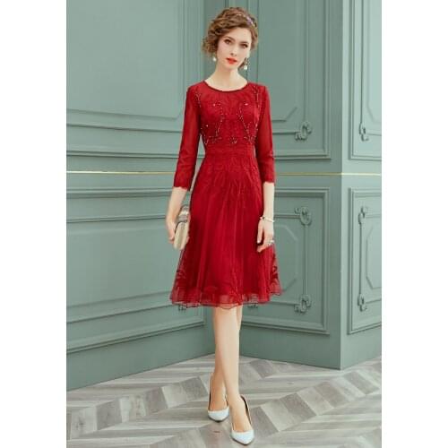 XXXL Dress Vestidos De Festa 2021 Spring Summer Wedding Party Women Hand Made Beading 3/4 Sleeve Black Pink Red Gown Dress Event