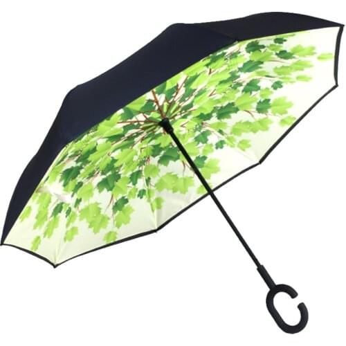 Long Handle Reverse Umbrella Reverse Umbrella C- Type Hand Free Reverse Umbrella Double Layer Car Umbrella