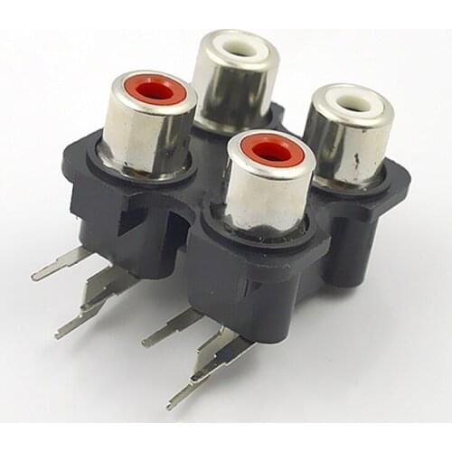 100pcs RCA Plug Welding Connector AV Copper Core RCA Audio Seat 4 Holes White Under The Red Side Insert Video Head