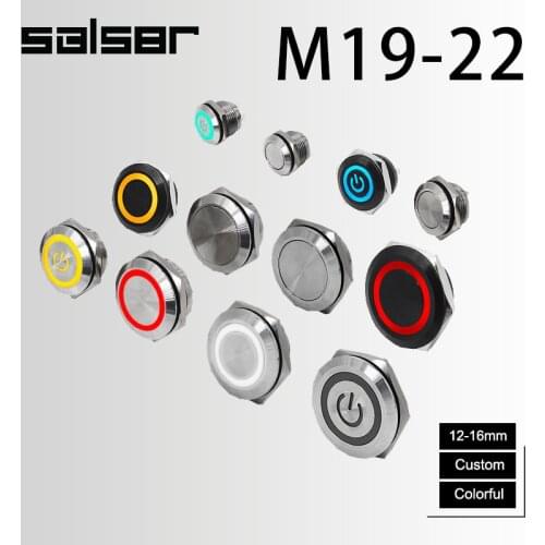 19/22mm Ultrathin Lamp Momentary Reset DIY Waterproof IP65 Touch With Light Short Metal Push Button Switch