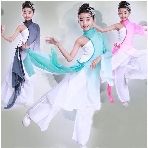 4 Color Children Chinese Dance Costume Kid Yangko Dance clothing Girl Fan Dance Wear Chinese Umbrella Dance Costume Stage Show 8