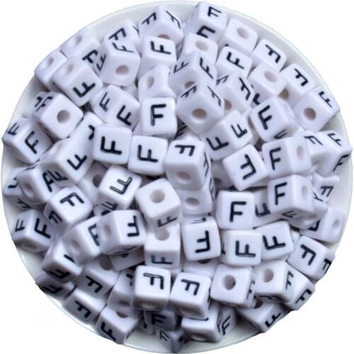50PCS White Square English letters F Alphabet Acrylic Beads For Jewelry Making DIY Bracelets Supplies 10mm Optional letters