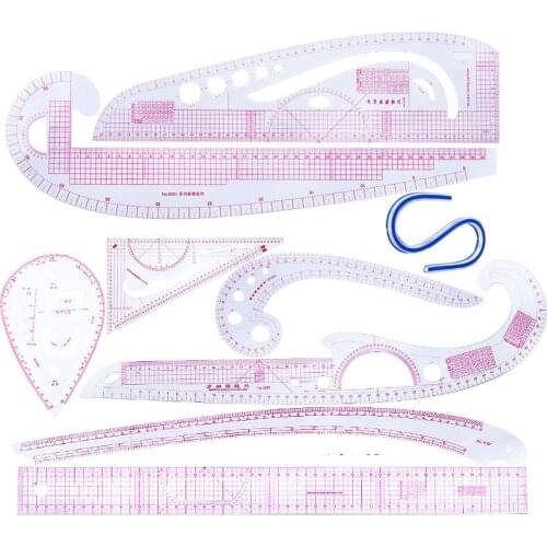 9PCS Plastic Transparent French Curve Ruler SplIne Sewing Patchwork Feet Tailor Yardstick Cloth Cutting Rulers