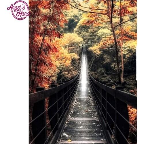 DIY diamond embroidery Autumn forest bridge 5D Diamond painting Cross Stitch full square Rhinestone mosaic decor MX