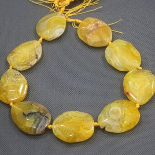 Free Ship 35mm 9pcs Large Stone Slab Slice Beads, Natural Yellow Druzy Faceted Beads Gems Stone Connector Pendant, 15.5'' DIY