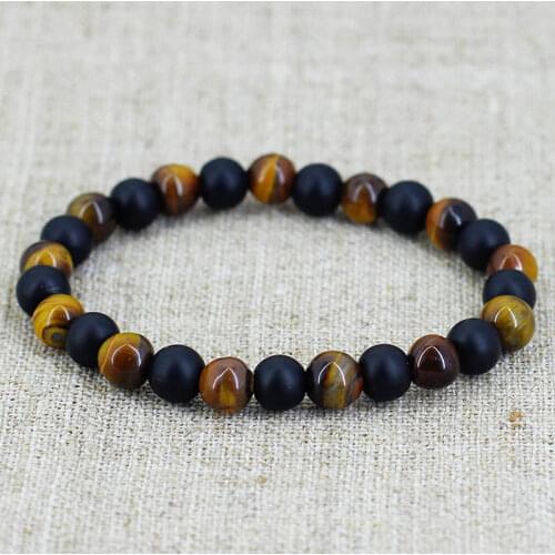 Beaded Bracelet 8mm Natural Stone Beads Men Tiger Eye Matte Onyx Mala Stone Yoga Energy Viking Jewelry For Women Men Jewelry