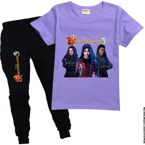 Kids Descendants3 Cartoon Outfits Baby Girls Summer Suits 2-16 Years Children Clothing T-shirt + Pants tracksuit girls sets