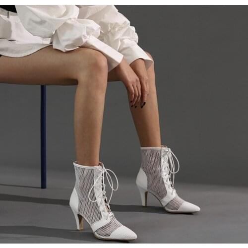 Large mesh hollow out boots children 41 summer 44 medium heel pointed shoes 43 thick heel net red boots