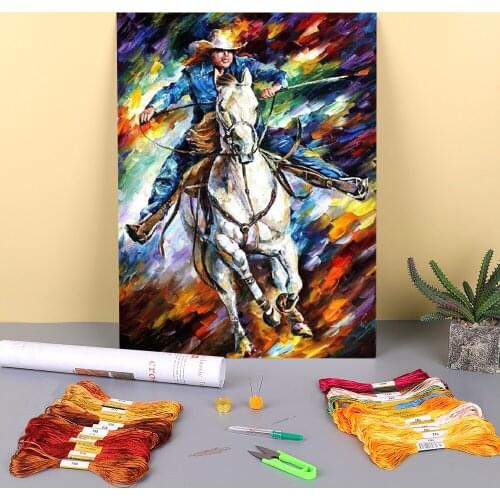 Oil Painting Style Rider Printed 11CT Cross-Stitch Set DIY Embroidery DMC Threads Handmade Handiwork Handicraft Different