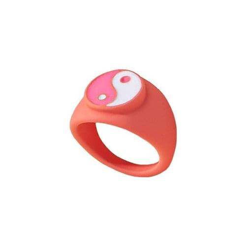 Ins Hot Pink White Coated Tai Ji Yin Yang Minimalism Knuckle Finger Piercing Rings Trendy Korean Fashion Women Party Jewelry