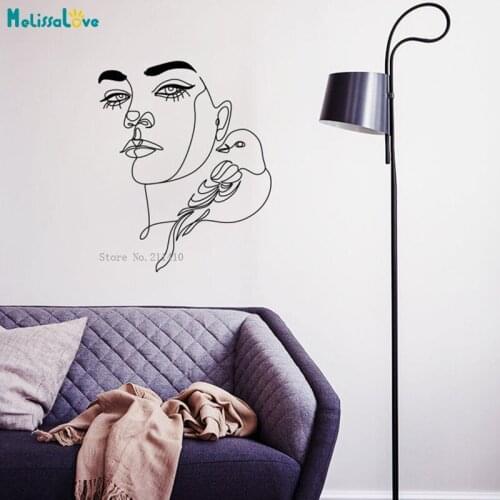 Beautifully Line Wall Decals Woman With Dove Art Minimal Simple Sticker Home Decoration Living Room Vinyl YT5798