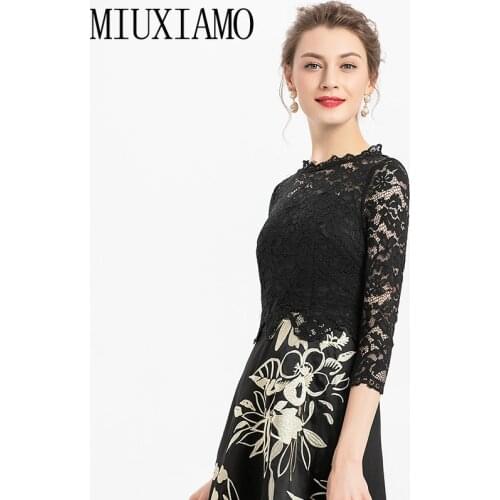 MIUXIMAO 2020 Summer Dress Runway Design Lace Casual Dress Women Flower Embroidery Elegant Slim Vintage Dress Women Vestidos