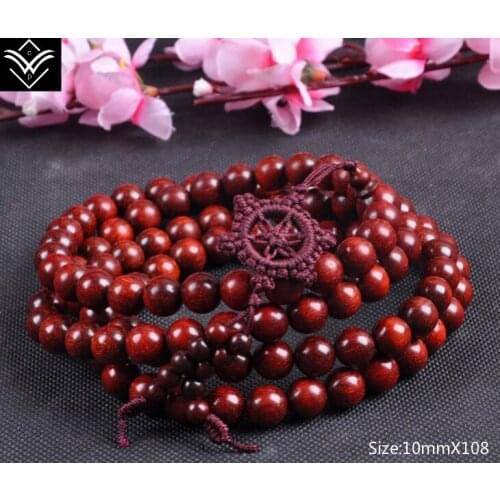 Fashion Natural Lobular Red Sandalwood 10mmX108 Grain Smoothy High Density Handmade Buddha Beaded Bracelet Hot Sale