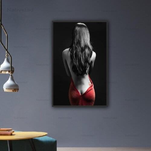 Wall Art Photos Woman with Long Curly Hair Wearing a Backless Back To The Camera Canvas Painting Bedroom Decorative No Frame