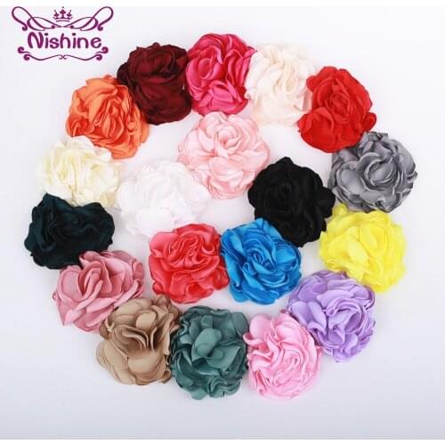 Nishine 8pcs/lot 3.2" Multi Layered Burned Satin Rose Flowers For Diy Headband Hair Clips Fabric Flower Hair Accessories