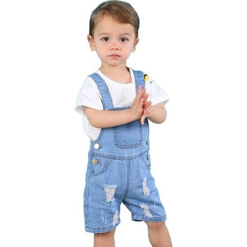 2018 New Baby Summer Short Pants Fashion Washed Jeans Denim Romper Jumpsuits Straps Short Pants Cowboy Blue Baby Boy Pant