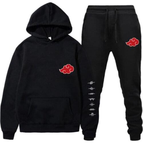 New 2 Pieces Set Akatsuki Cloud Symbols Print Hoodies+Pants Tracksuit Men Women Sweatshirt Streetwear Pullover Sudaderas