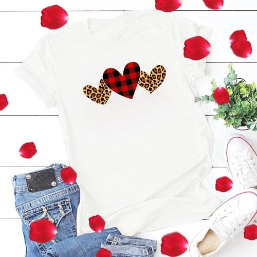 Leopard Check Printed Valentines Day Couple Clothes Y2k Tops Short Sleeve O-neck Kawaii Woman Tshirts Plus Size S-5xl T Shirt