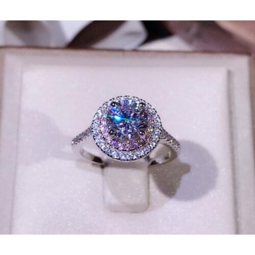 Top Quality Real 925 Sterling Silver Wedding Ring For Women Round White & Pink Cubic Zirconia Engagement Ring Bridal Accessories