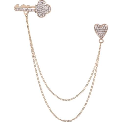Luxury Chain Taseel Heart Key Rhinestone Designer Broocb Suit Collar Pins for Women Jewelry Accessories Gift Suppliers Sale