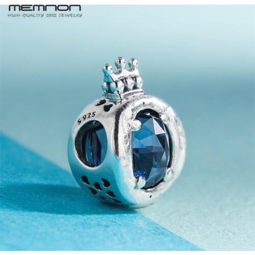 2019 New autumn Blue Sparkling Crown O Charms 925 sterling Silver bead fit Bracelet Necklace DIY for women Memnon fine Jewelry