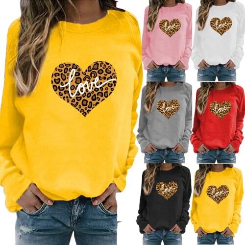 Hoodie Sweatshirts Women Blouse New Leopard Love Heart Print Pullovers Casual Long Sleeve Hoodies Plus Size худи оверсайз
