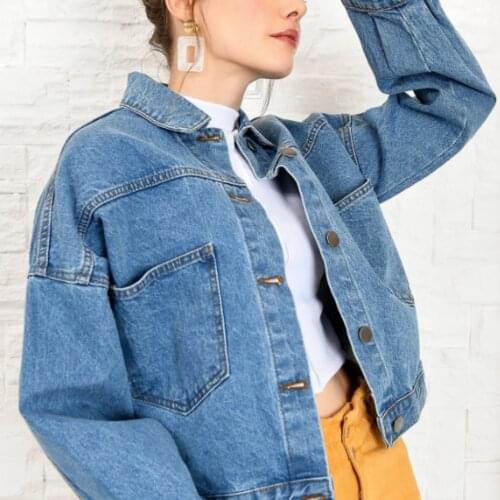 New Spring Long Sleeve Slim White Blue Jeans Top for Women Solid Denim Jacket Women Short Overcoat Lady Jackets Chic