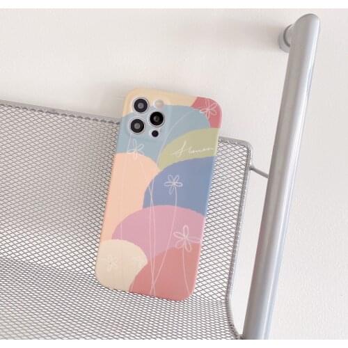 Retro geometry line Flower art Korean fashion Phone Case For iPhone 11 12 Pro Max Xr Xs Max 7 8 Plus 7Plus case Cute Soft Cover