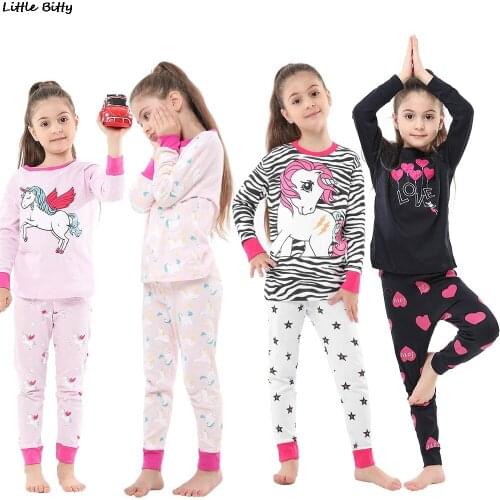 2021 Spring Autumn Long Sleeve Cotton Pajama Sets for Girls Children Sleepwear Nightwear Girl Sets Unicorn Kids Pajamas for 2-8T